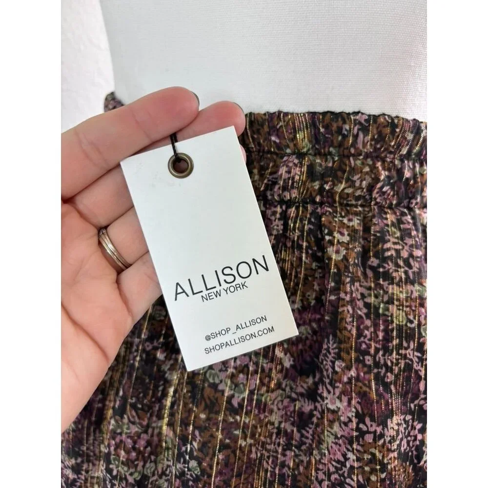 Allison‎ New York women's small brown patterned tiered mini skirt metallic NWT